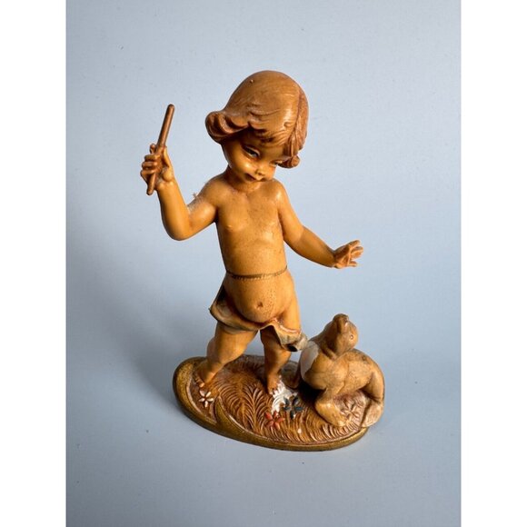 Vintage Fontanini Boy Throwing Stick Figurine With Brown Seal Depose Italy Spide - Picture 1 of 8
